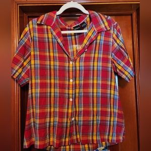 Vintage 100% Cotton Plaid Button up Women L